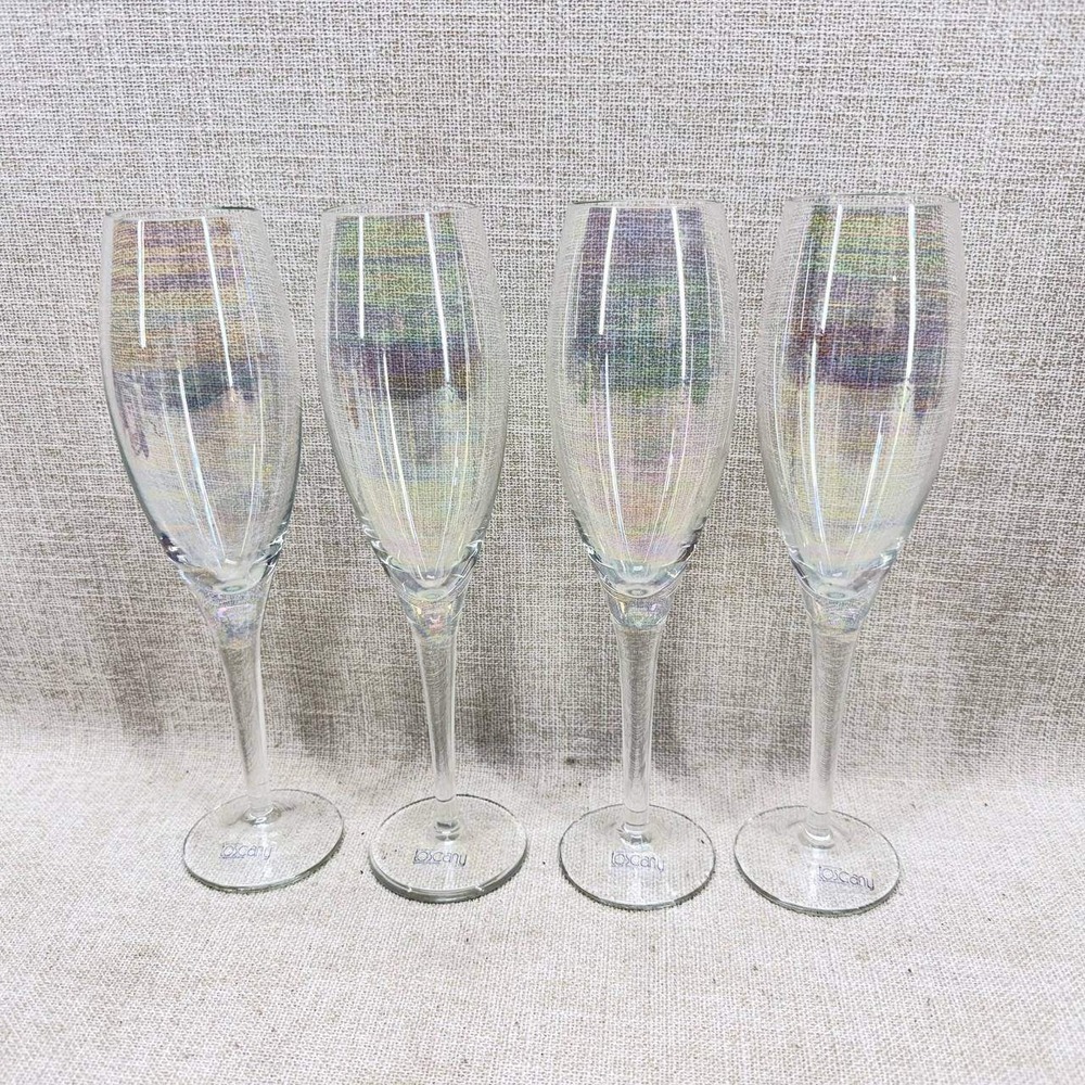 Toscany Iridescent Champagne Flutes Set of 4 Handmade Romania Luster Glassware